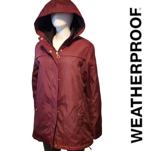 Weatherproof Jackets & Blazers - Weatherproof | Women's Hooded Anorak Trench in Bordeaux with Gold Hardware | NWT